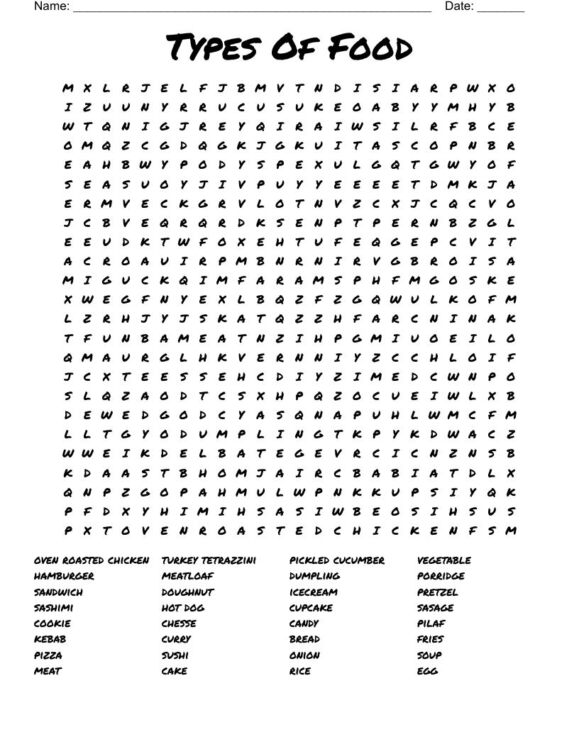 Types Of Food Word Search WordMint