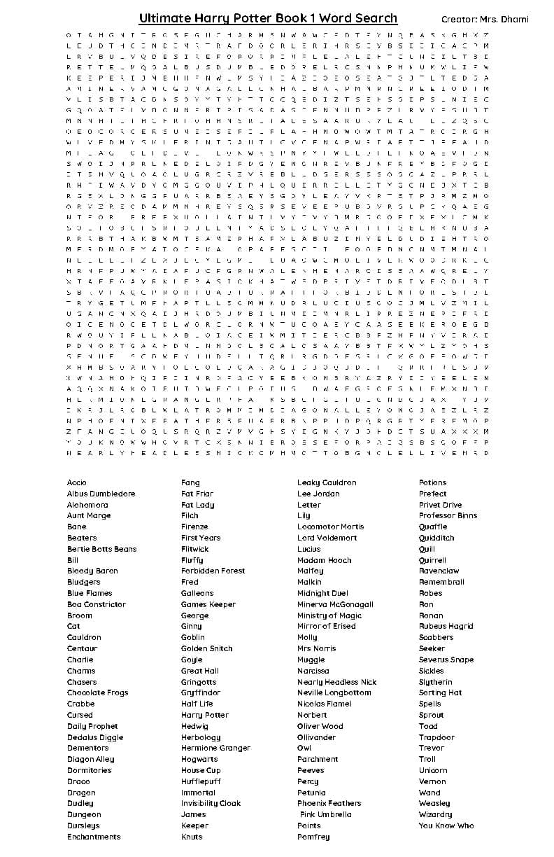 harry potter word search