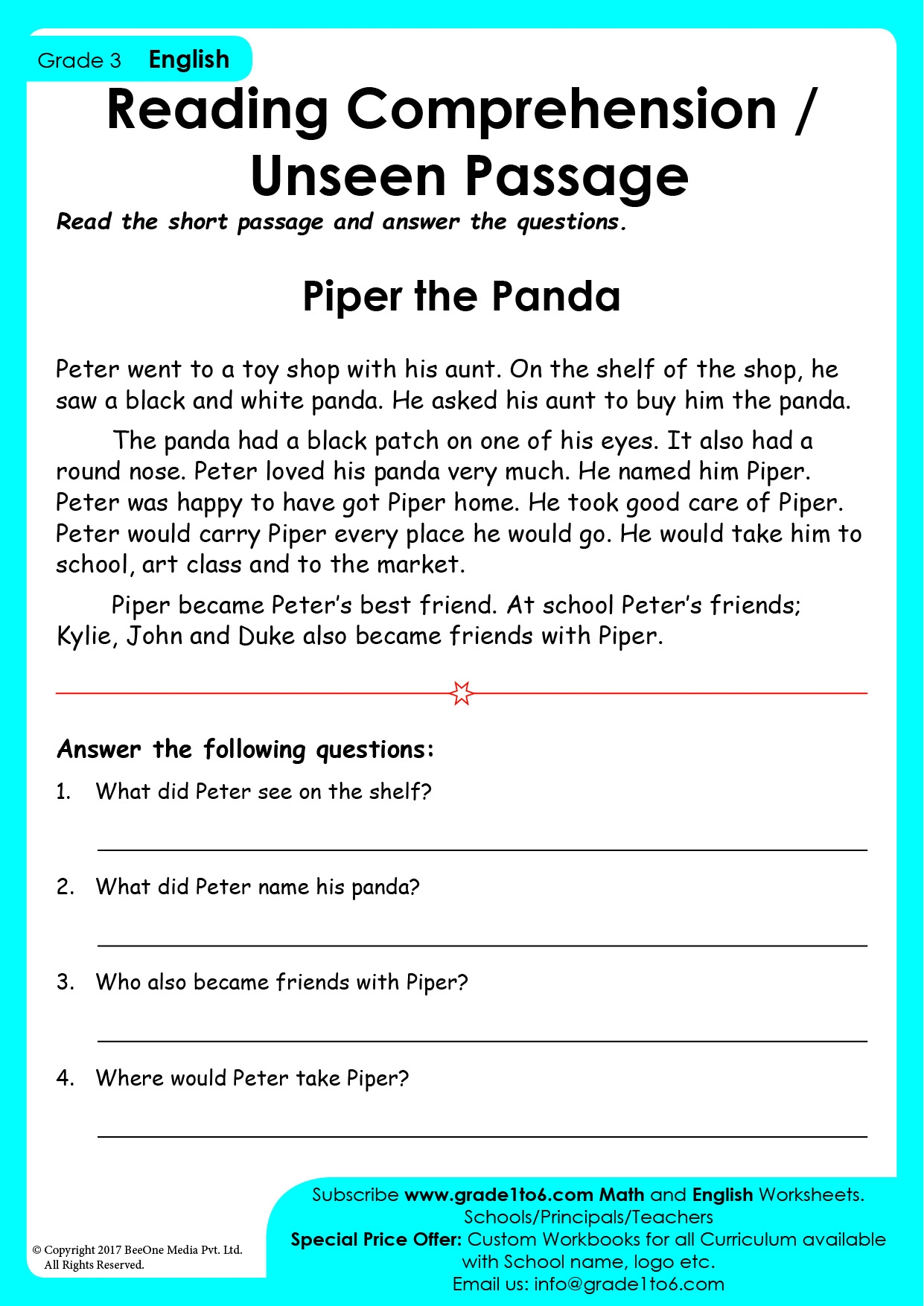 Prose Comprehension For Class 3