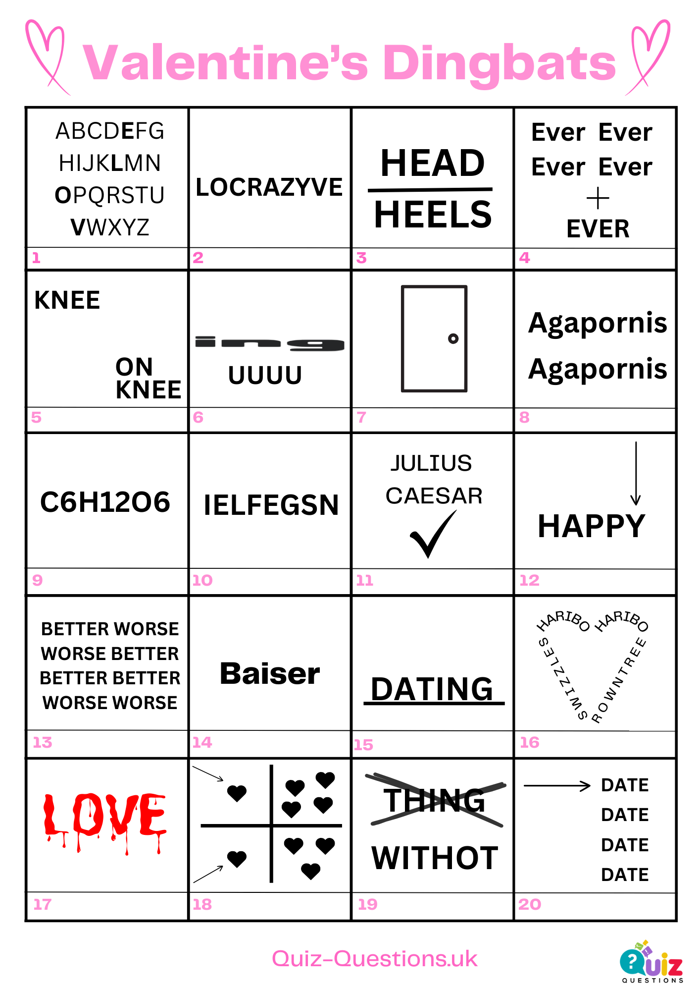 Valentine s Day Dingbat Puzzle Questions Answers 2025