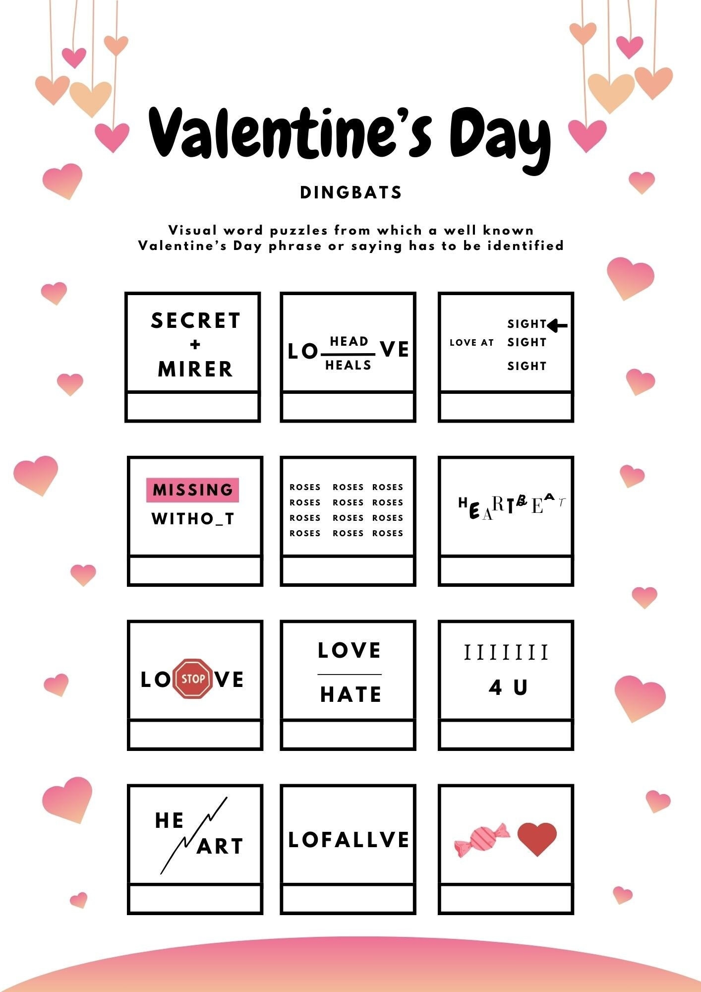 Valentine s Day Dingbats Puzzle Game Picture Quiz digital Download Etsy