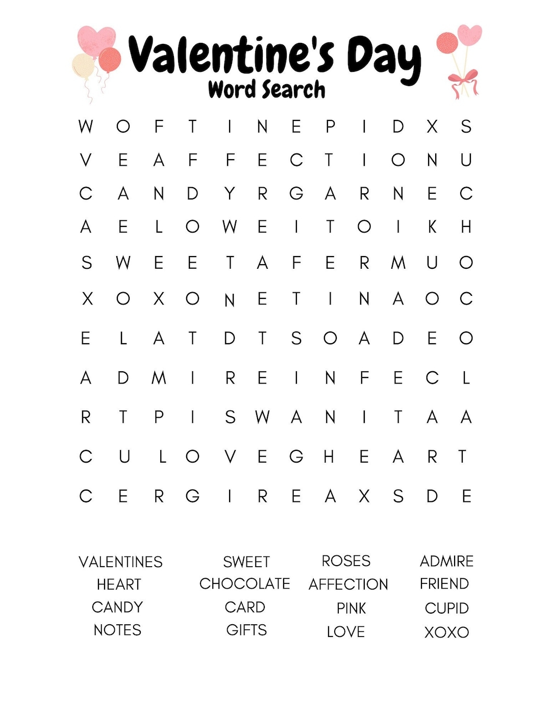 Valentines Day Word Search