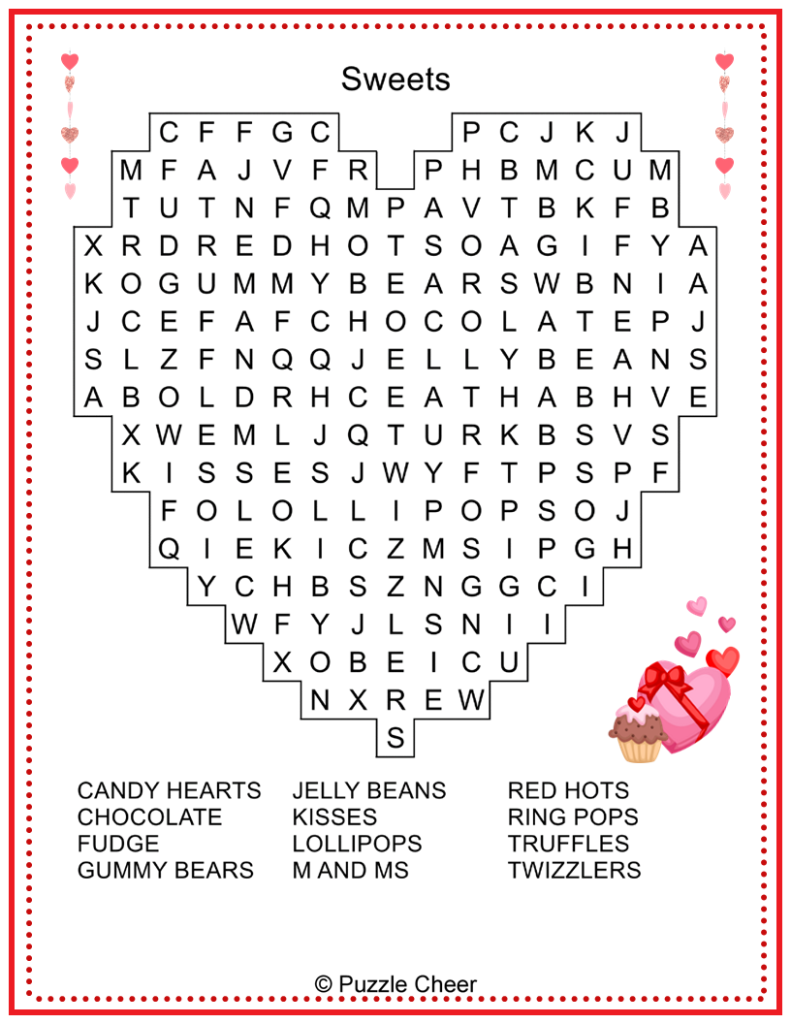 Valentine Sweets Word Search Puzzle Cheer