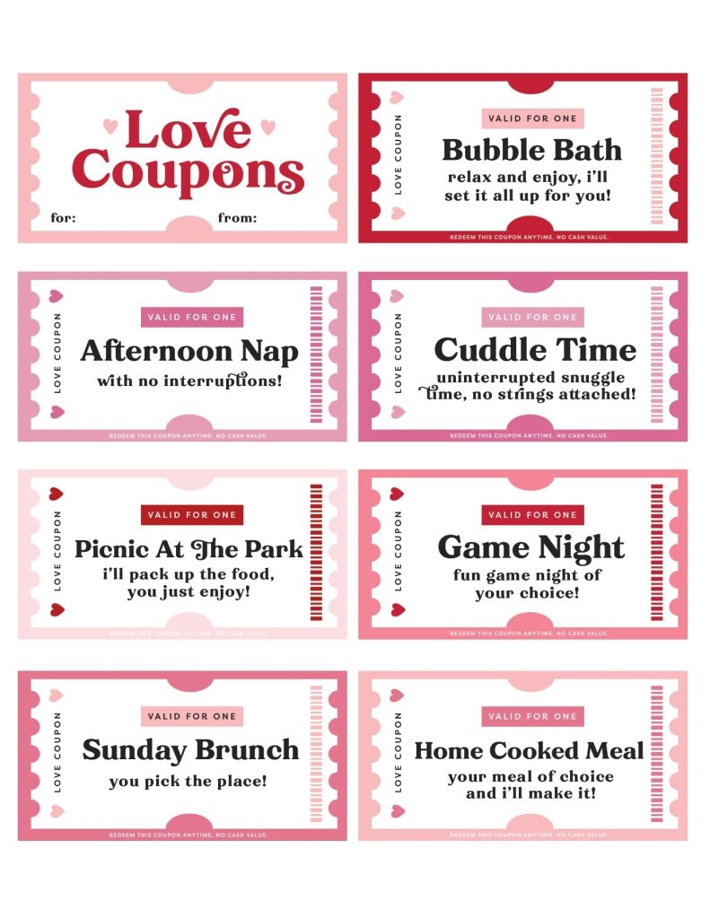 Valentines Day Coupon Book FREE Printable Set Of 16 Favorite Printables