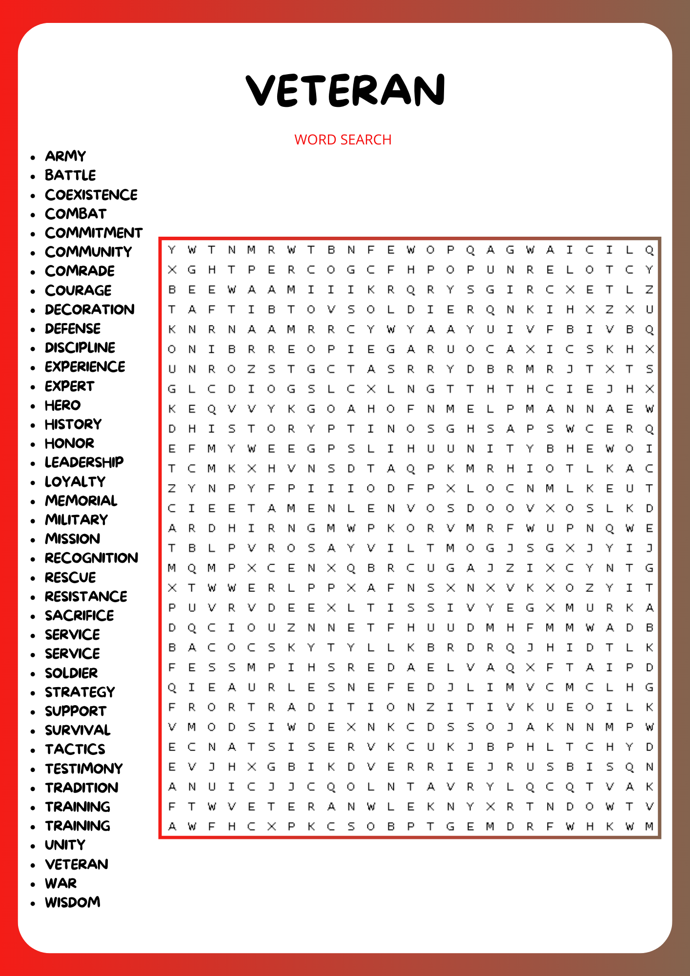 veterans day word search