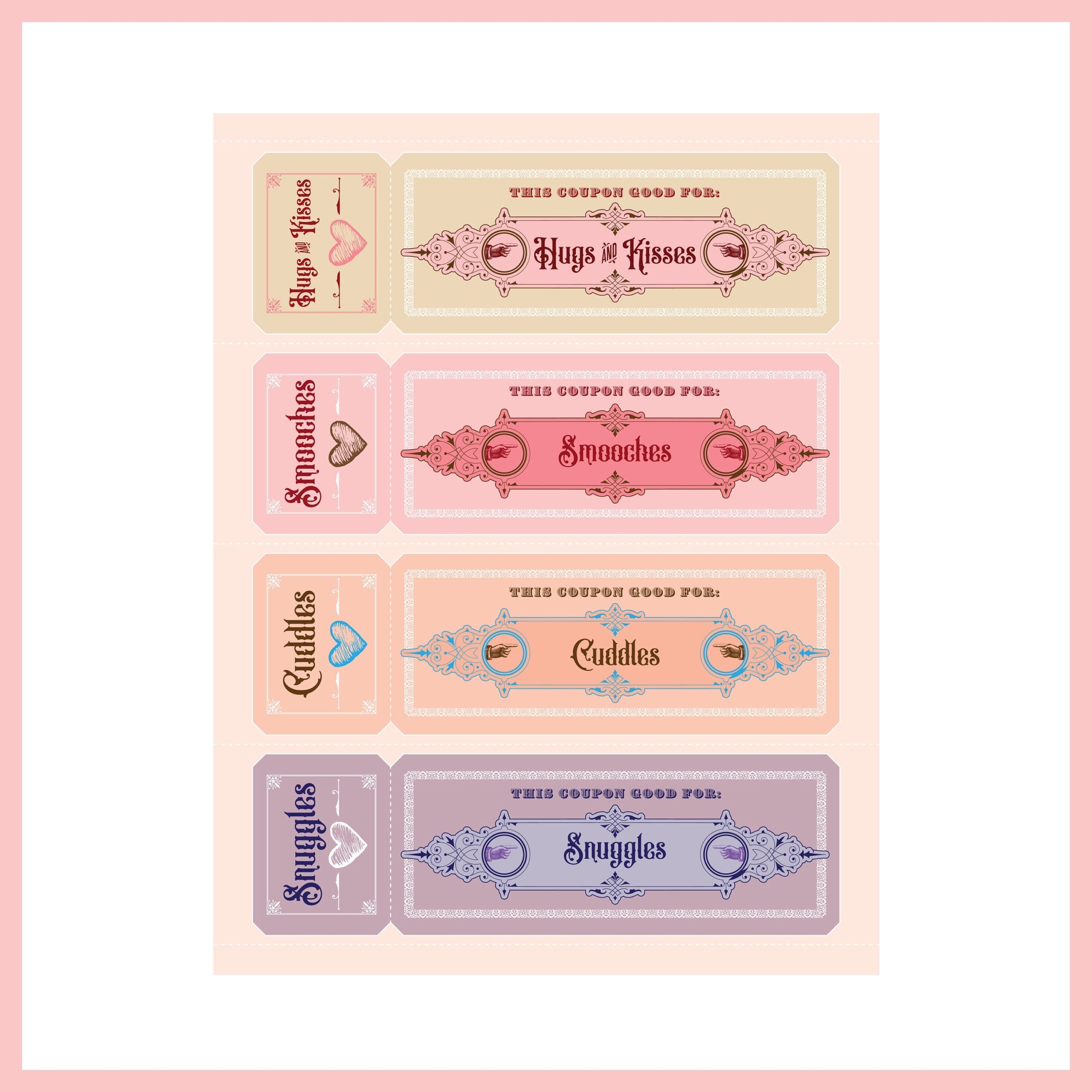 Vintage Love Coupons Wall Art Or Individual Coupons All The Excuse You Need To Hug Kiss Smooch Cuddle Or Snuggle Customized Options Etsy