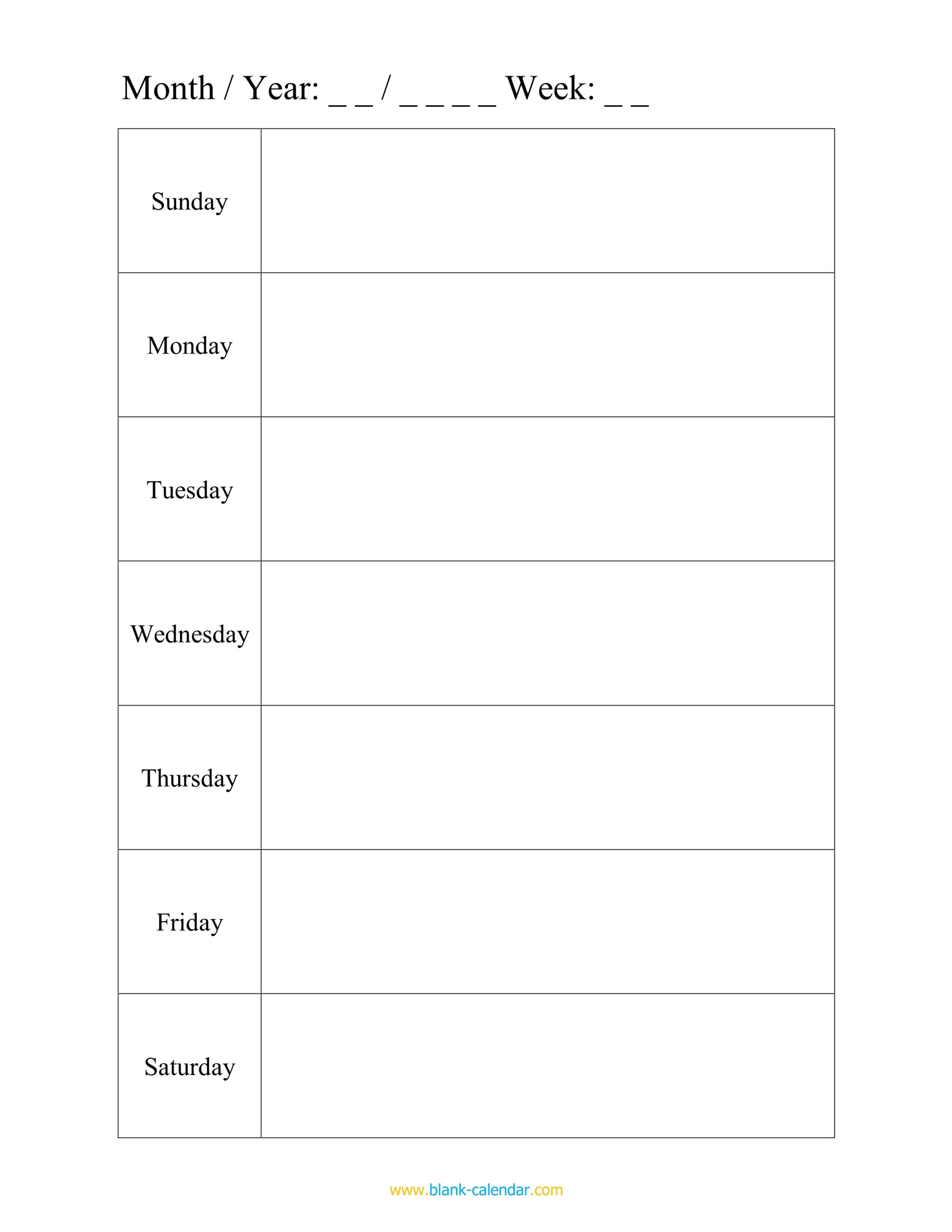 one week calendar template word