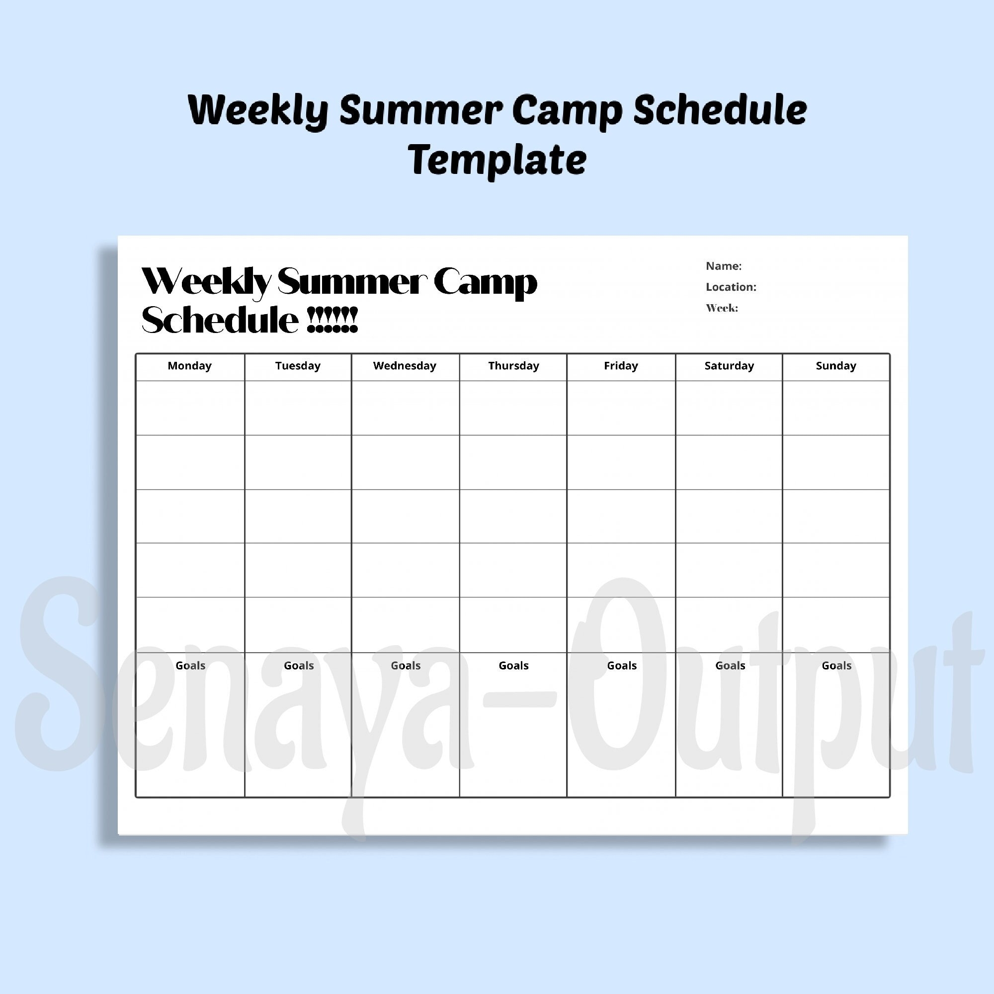 Weekly Summer Camp Schedule Template Task Planner Activity Planner For Kids Instant Download Printable June July And August PDF Etsy