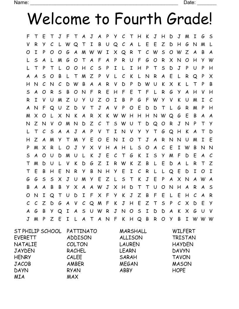 4th Grade Word Search