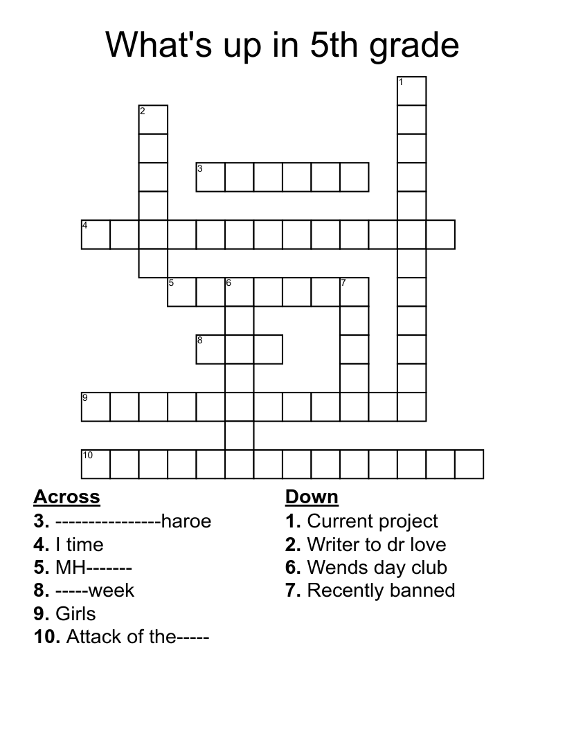 What s Up In 5th Grade Crossword WordMint