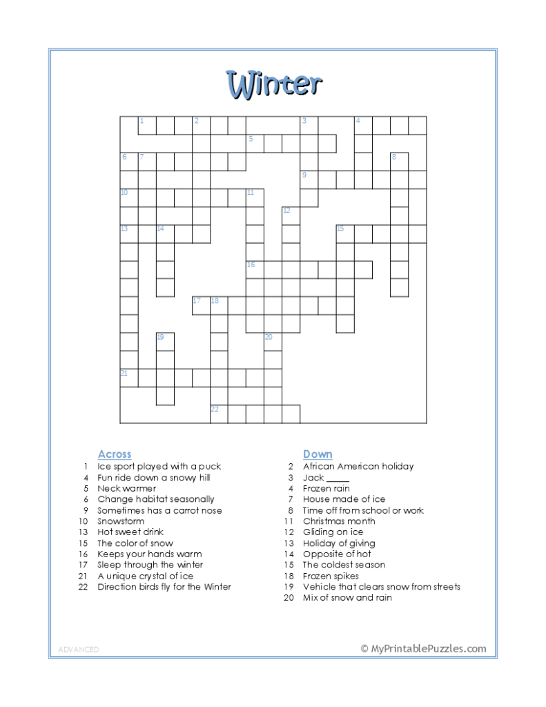 Winter Holiday Crossword Puzzles