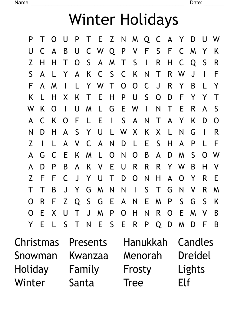Winter Holiday Word Search