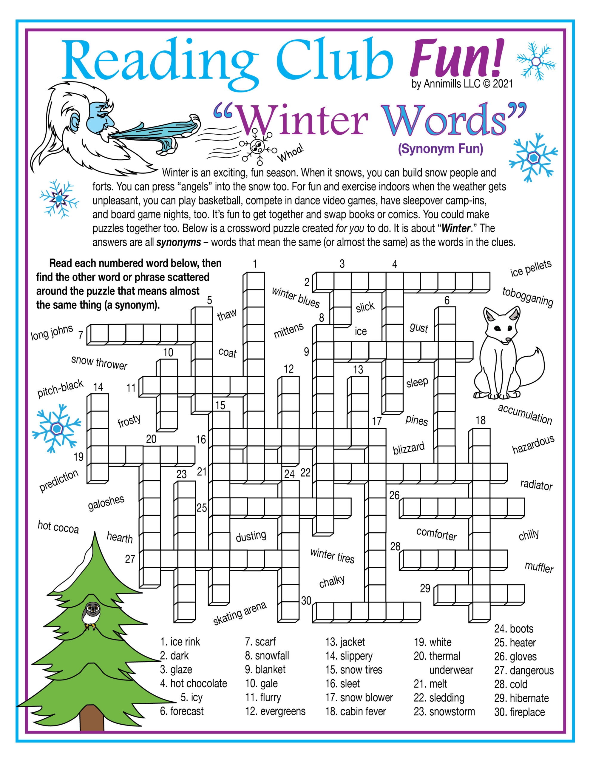 winter holiday crossword puzzles
