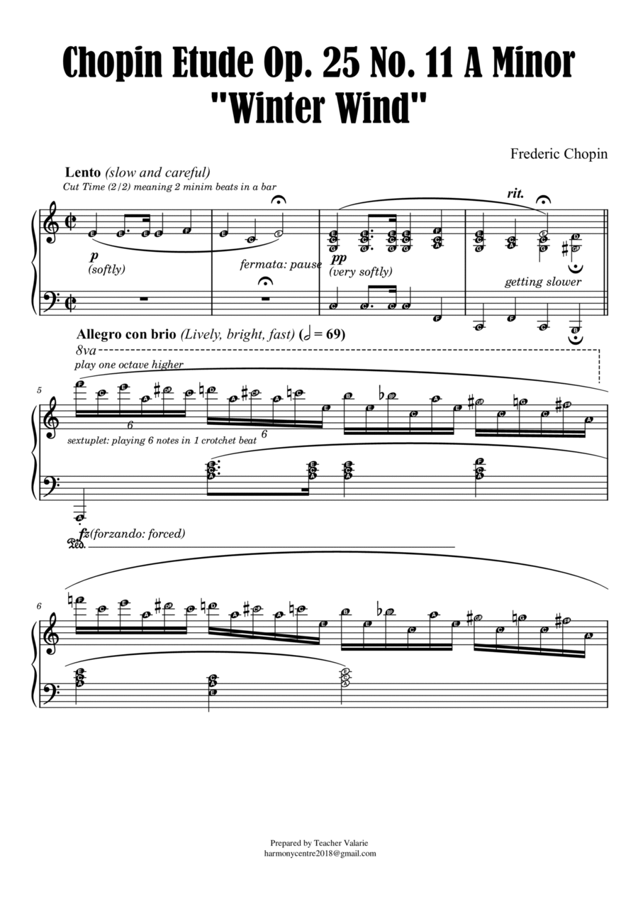 Winter Wind By Chopin Etude Op 25 No 11 In A Minor By Frederic Chopin Piano Method Piano Solo Advanced Digital Sheet Music Sheet Music Plus