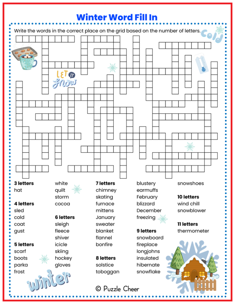Winter Word Fill In Puzzle Puzzle Cheer Winter Word Fill In Puzzle Puzzle Cheer