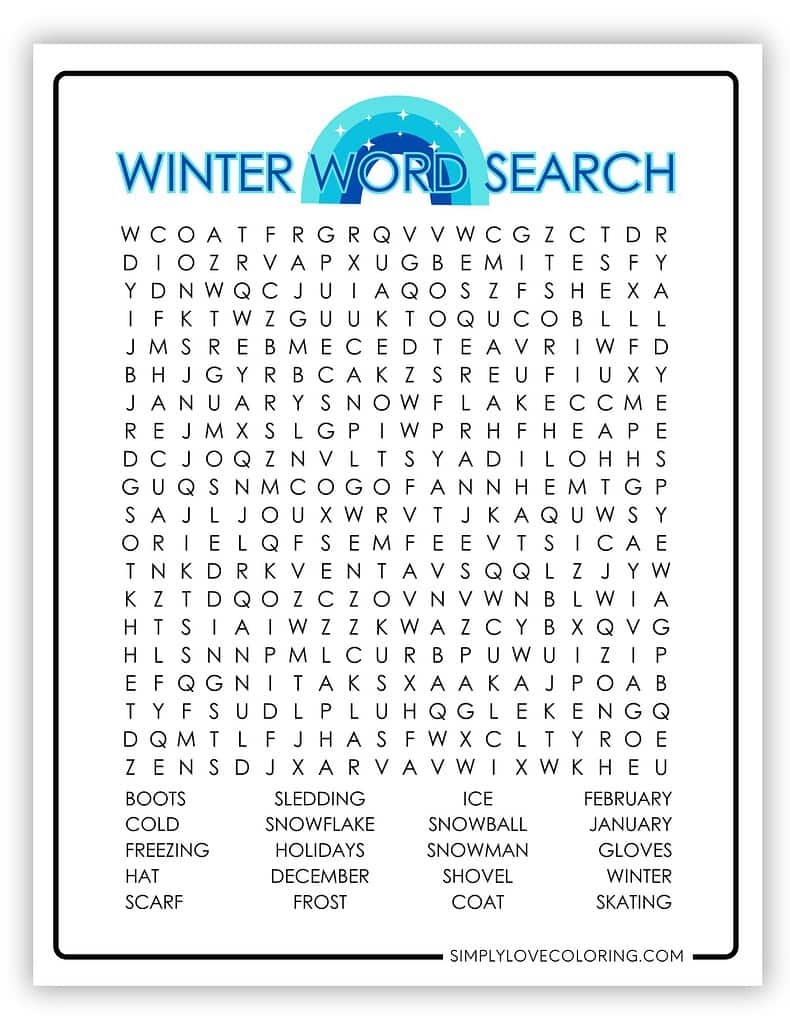 Winter Word Search Free PDF Printables Simply Love Coloring