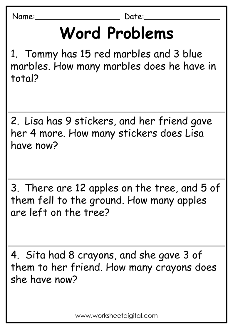 Word Problems Grade 1 Worksheet Digital Worksheets Library Word Problems Grade 1 Worksheet Digital Worksheets Library