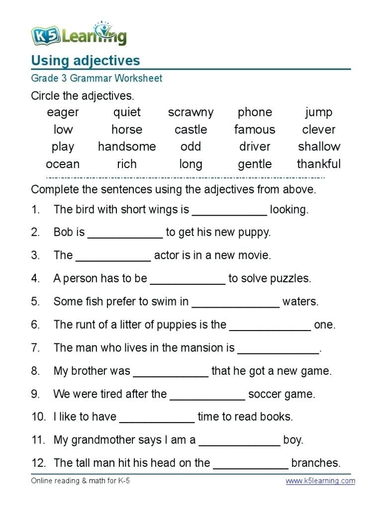 English Worksheets For 4th Graders