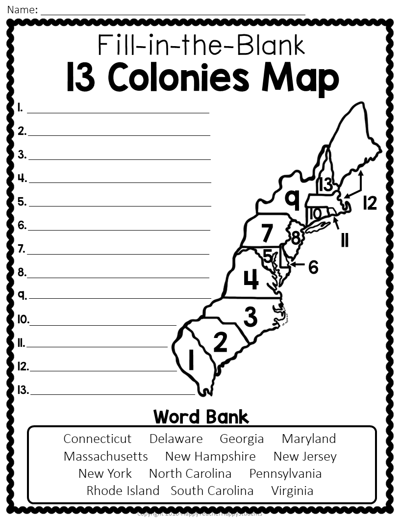 13 Colonies Map Quiz 13 Colonies Map Worksheet Blank 13 Colonies Map 13 Colonies Test Homeschool Made By Teachers