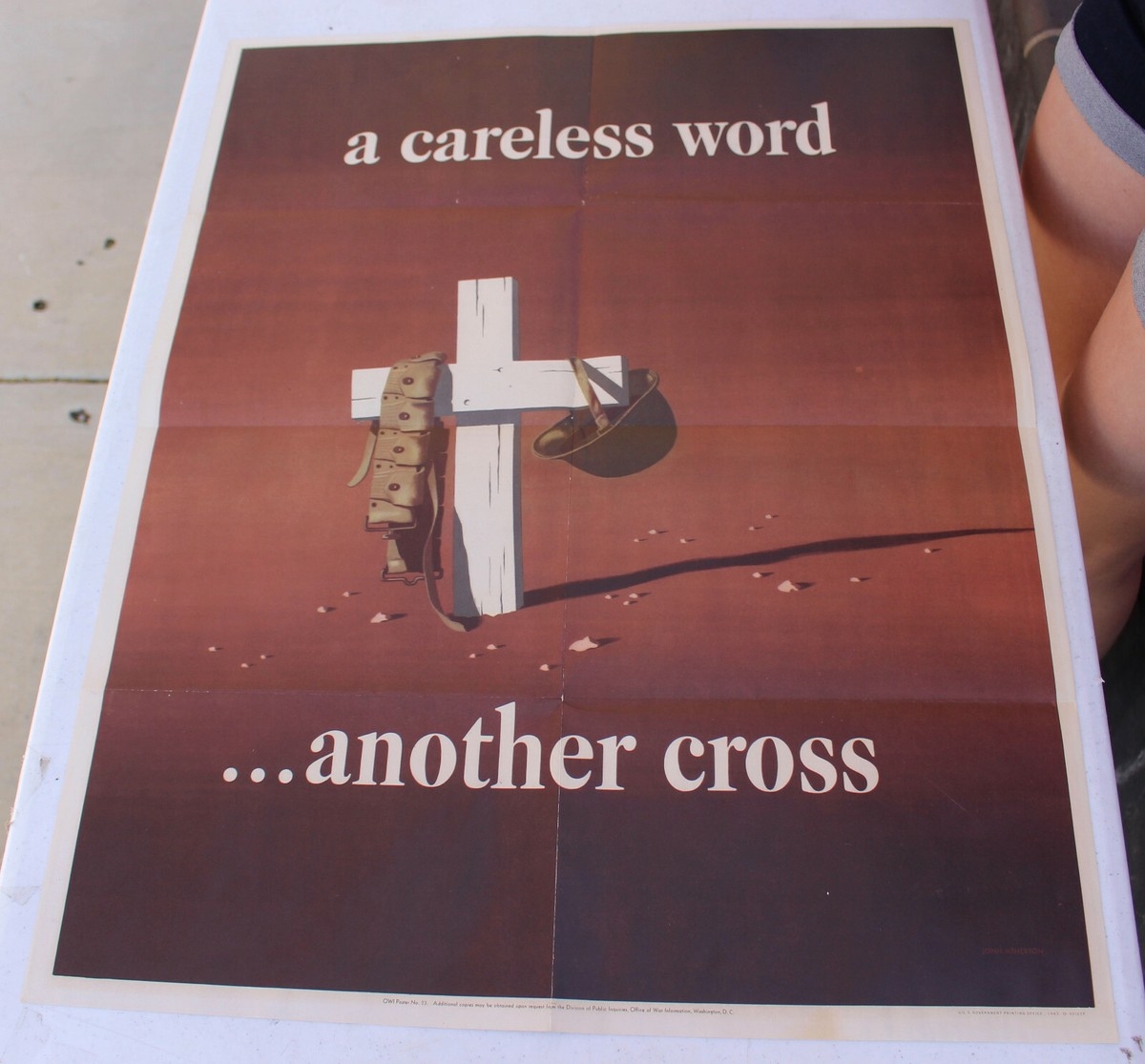 1943 Original US Army War Propaganda Poster WWII A Careless Word Another Cross EBay
