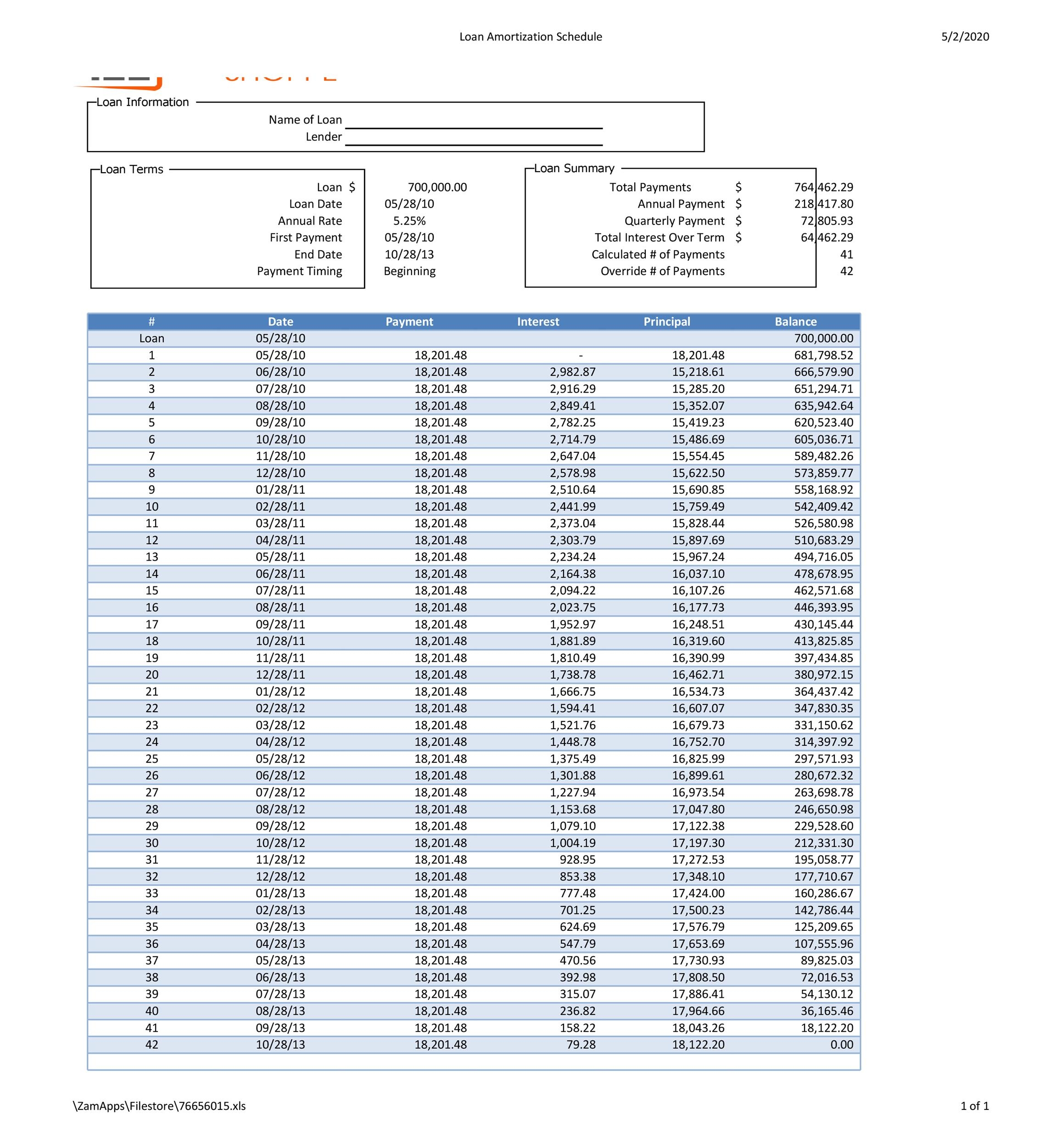 printable amortization schedule