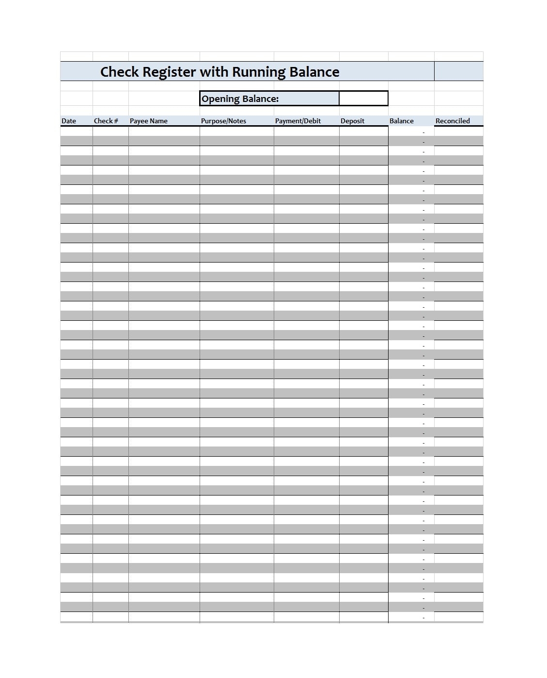 free check register printable