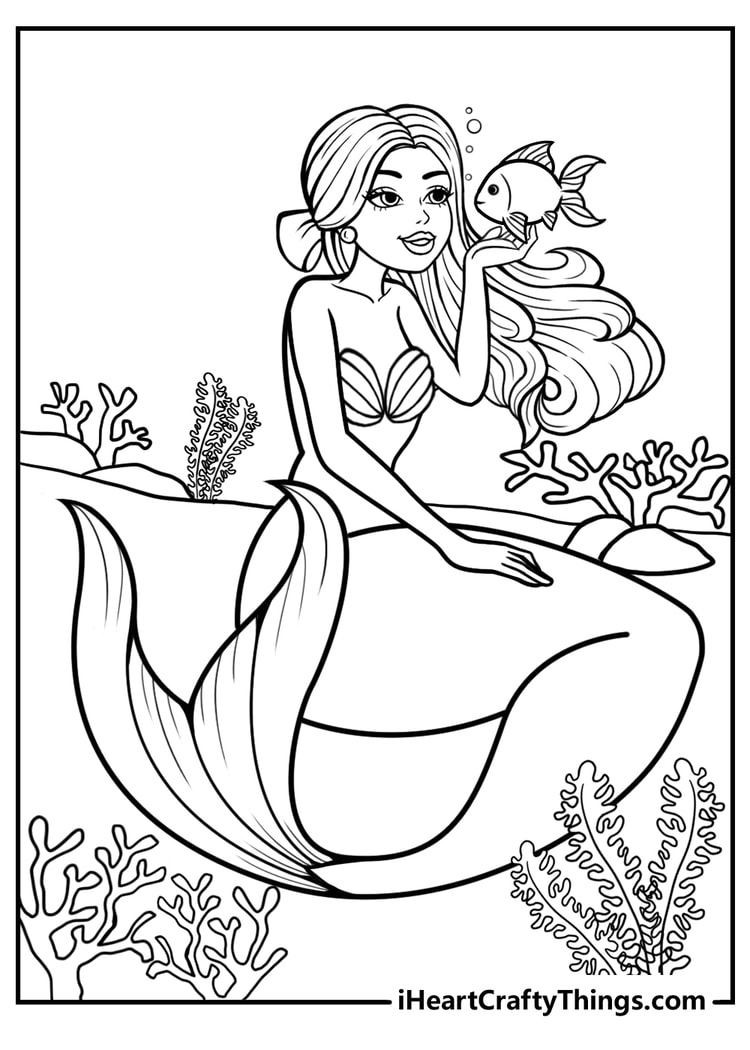 printable colouring pages mermaid