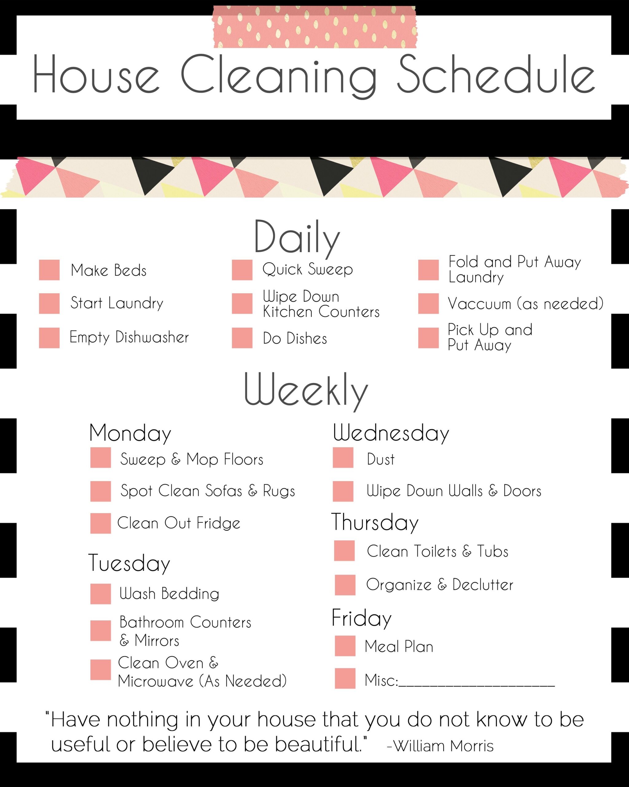printable cleaning schedule printable cleaning schedule