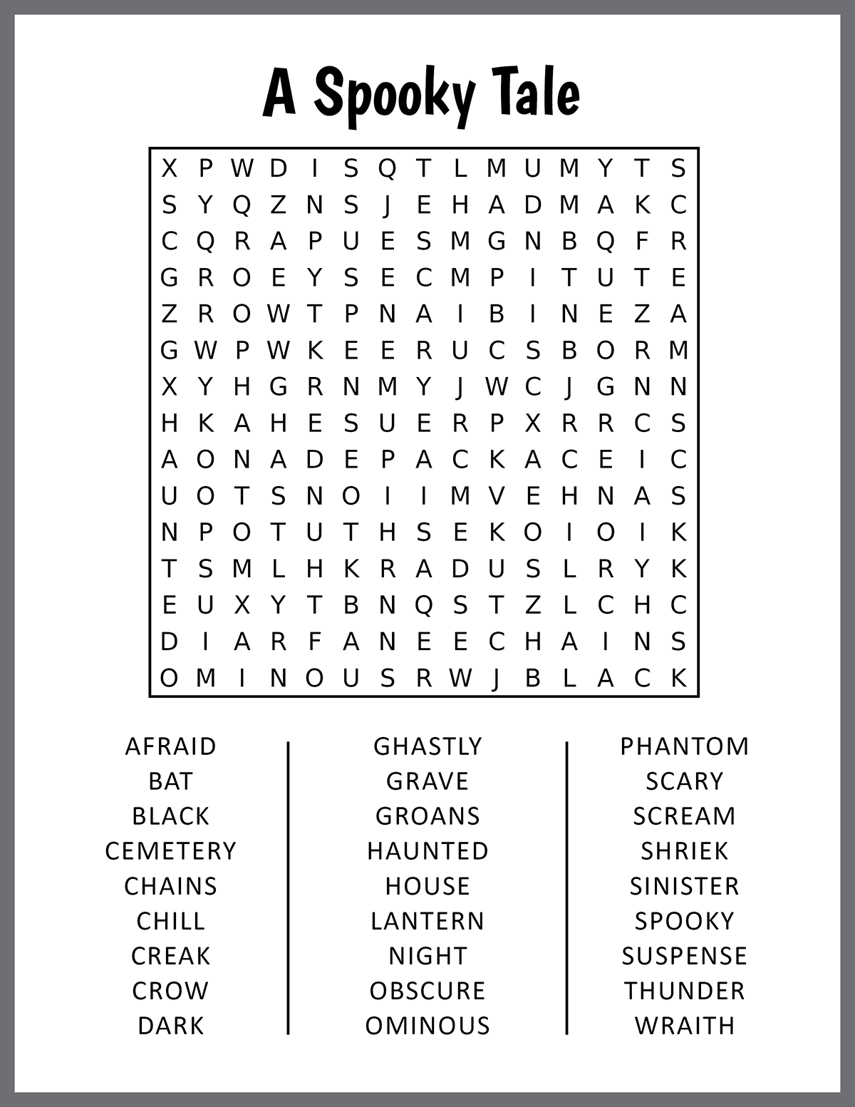 A Spooky Tale Word Search