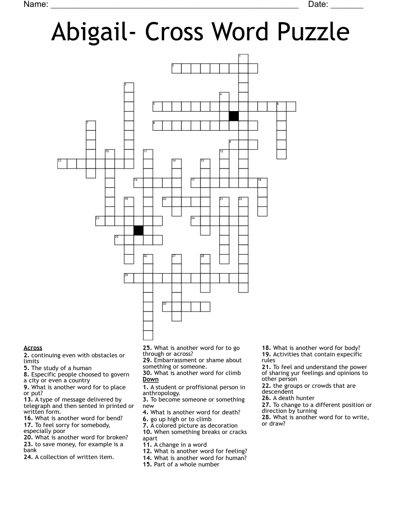 Abigail Cross Word Puzzle WordMint Abigail Cross Word Puzzle WordMint