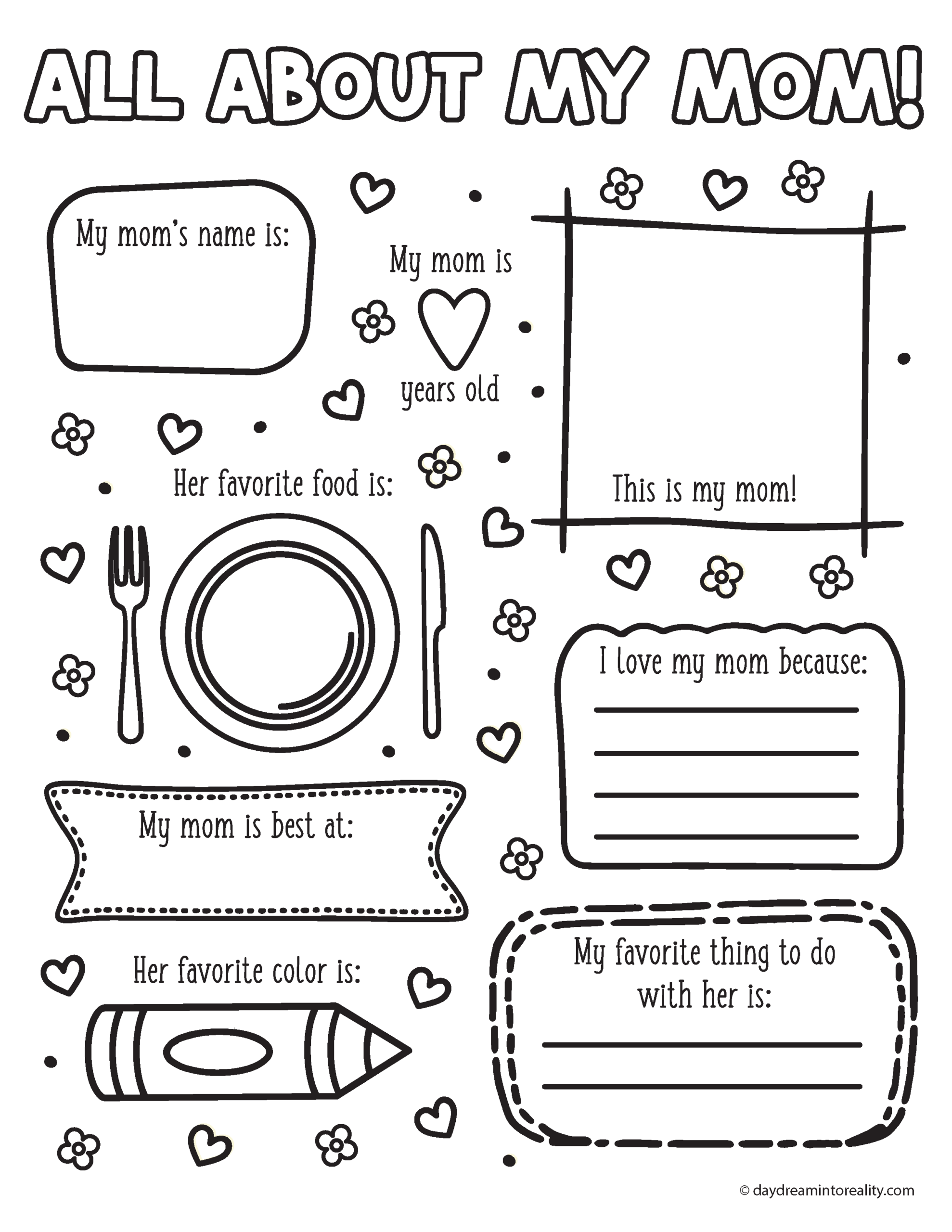 All About My Mom Free PDF Printable Daydream Into Reality