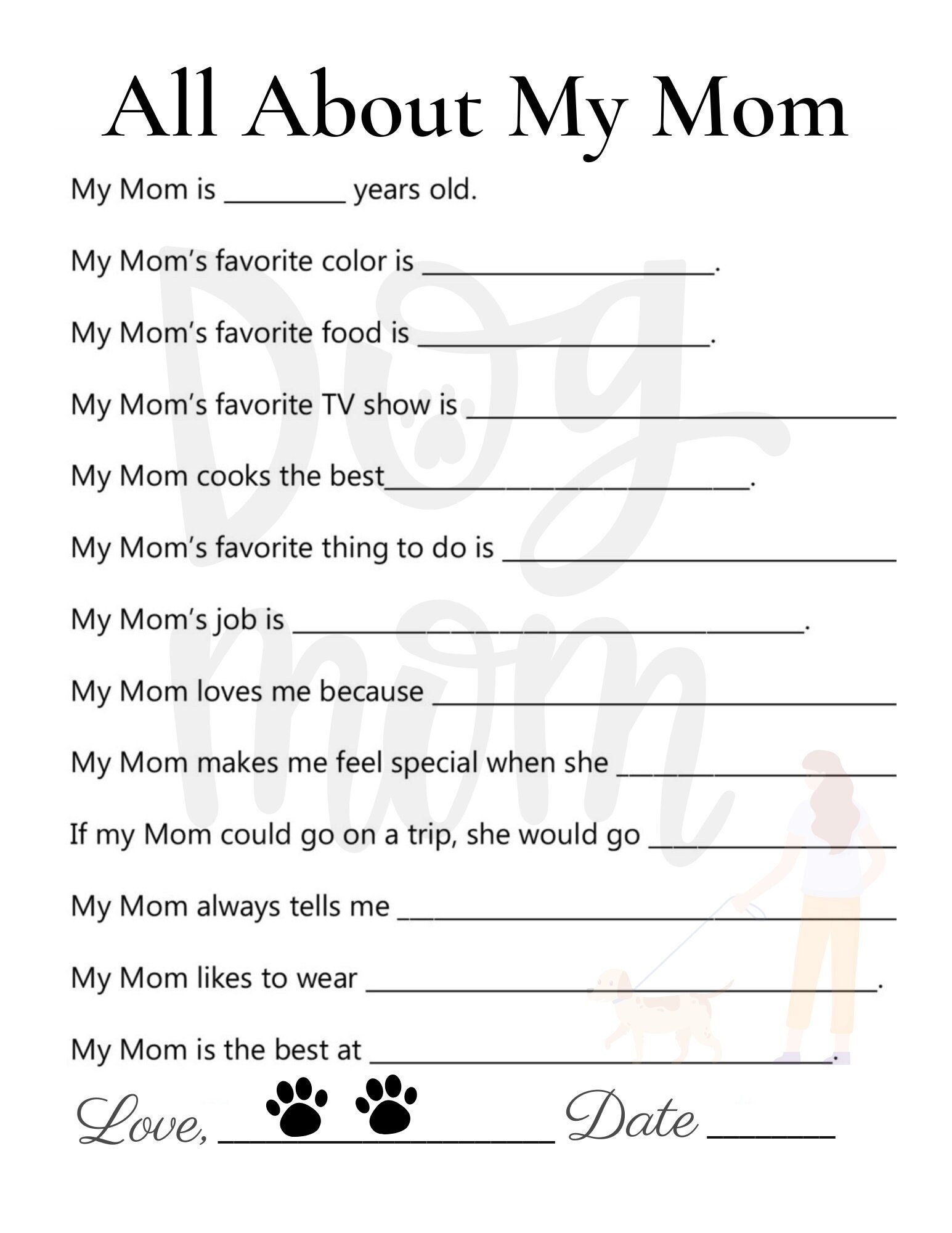 All About My Mom Questionnaire Mother s Day Gift PNG File Etsy