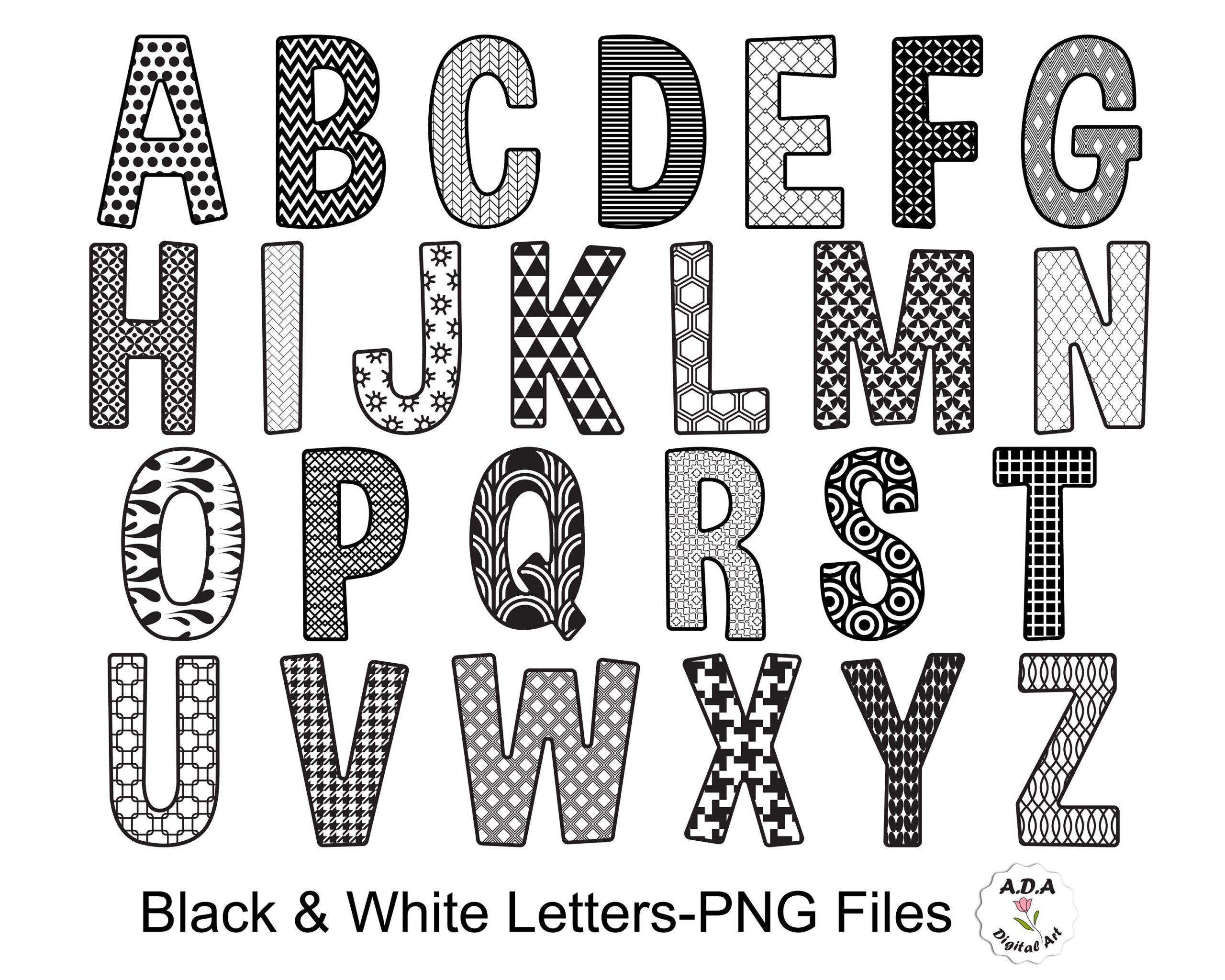 Alphabet Clipart Black And White Alphabet Letters Clip Art Black Pattern Letters Digital Alphabet Letters Clipart Commercial Use Etsy Norway