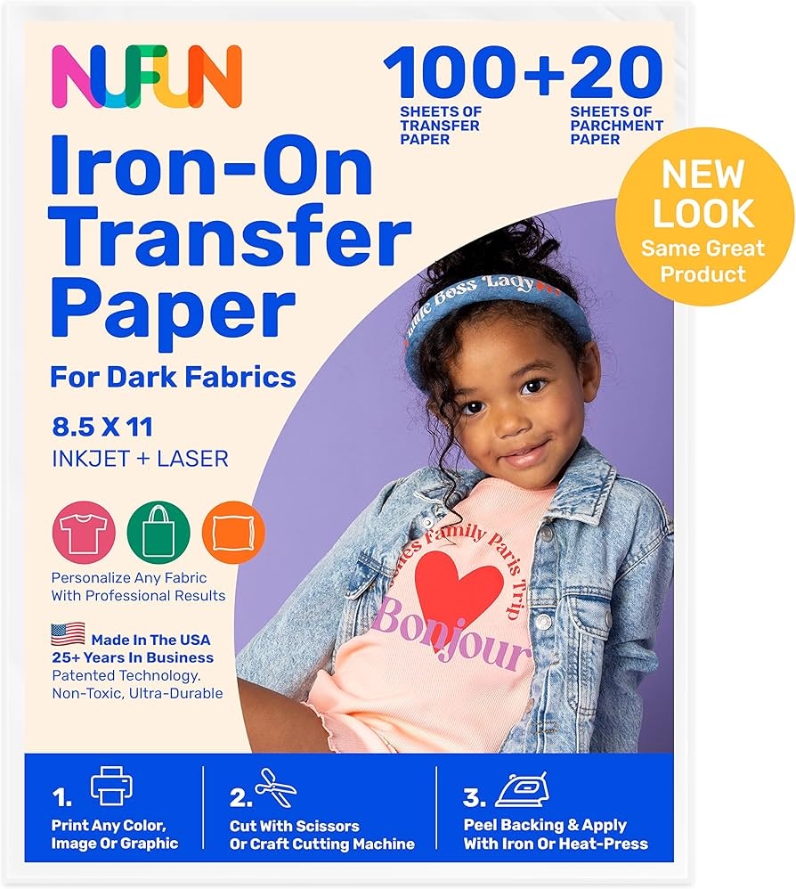 Amazon NuFun Activities Printable Iron on Heat Transfer Paper For T Shirts Dark Fabrics 100 Sheets 8 5 X 11 Inch Long Lasting Durable Professional Quality Easy DIY Non Toxic Made In The USA Amazon NuFun Activities Printable Iron on Heat Transfer Paper For T Shirts Dark Fabrics 100 Sheets 8 5 X 11 Inch Long Lasting Durable Professional Quality Easy DIY Non Toxic Made In The USA