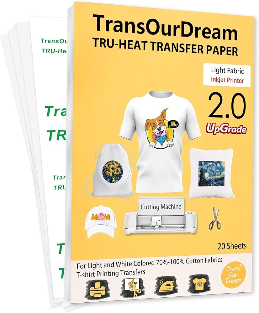 Amazon TransOurDream Upgraded Iron On Heat Transfer Paper For T Shirts 20 Sheets 8 5x11 Iron On Transfers For Light Fabric Printable Heat Transfer Vinyl For Inkjet Printer TOD 4 Arts Crafts Amazon TransOurDream Upgraded Iron On Heat Transfer Paper For T Shirts 20 Sheets 8 5x11 Iron On Transfers For Light Fabric Printable Heat Transfer Vinyl For Inkjet Printer TOD 4 Arts Crafts