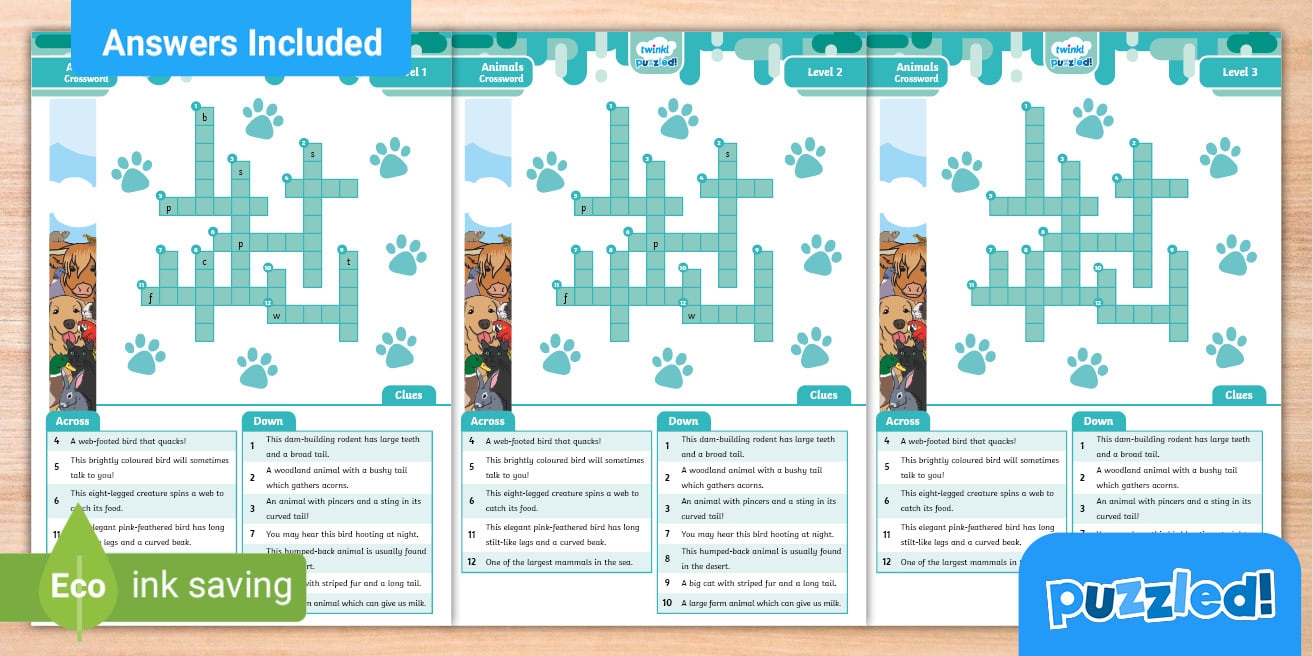 Animal Crossword Puzzle Pack