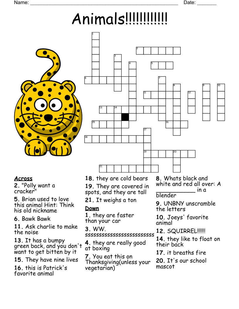 Animals Crossword WordMint