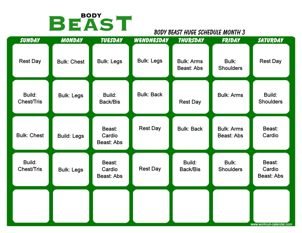 Body Beast Workout Calendar Print A Workout Calendar