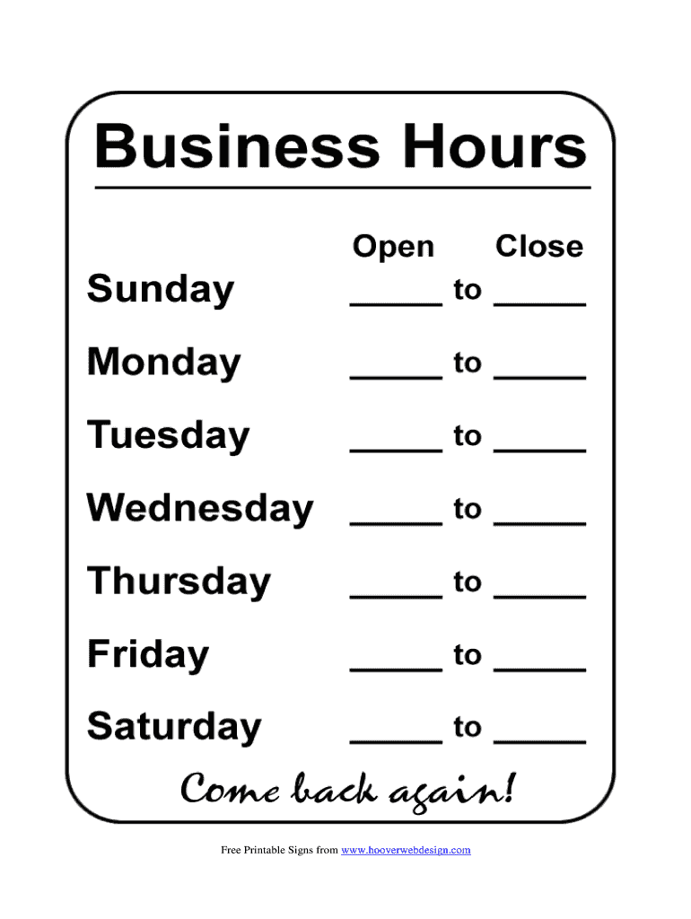 Business Hours Template Fill Online Printable Fillable Blank PdfFiller Business Hours Template Fill Online Printable Fillable Blank PdfFiller