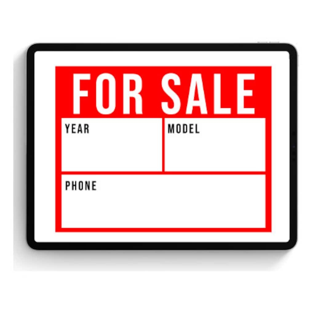 Car For Sale Sign Digital Download US Letter A4 PDF File Etsy