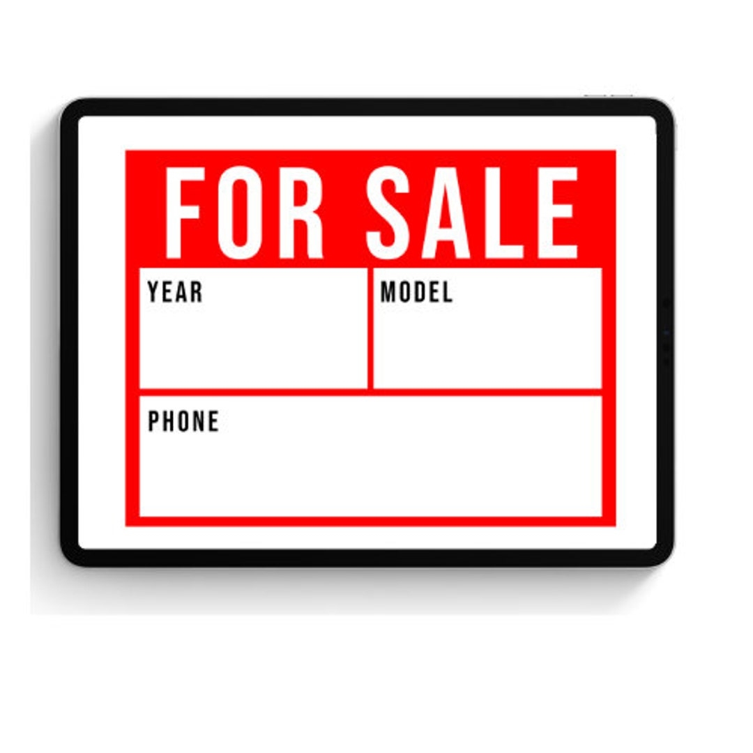 Car For Sale Sign Digital Download US Letter A4 PDF File Etsy