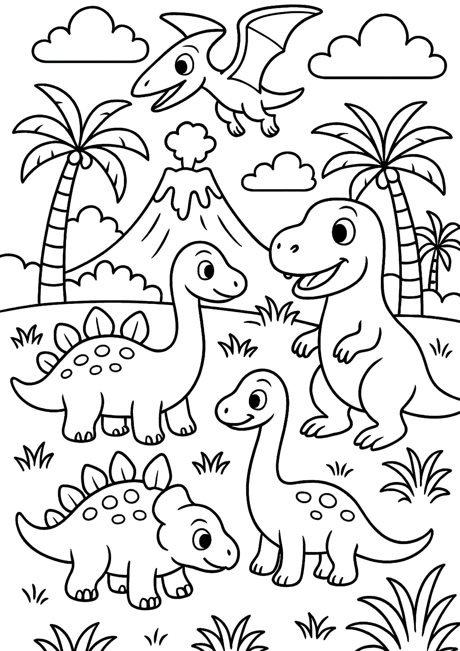 Cartoon style Dinosaurs With A Volcano Dinosaur Coloring Pages Cartoon style Dinosaurs With A Volcano Dinosaur Coloring Pages