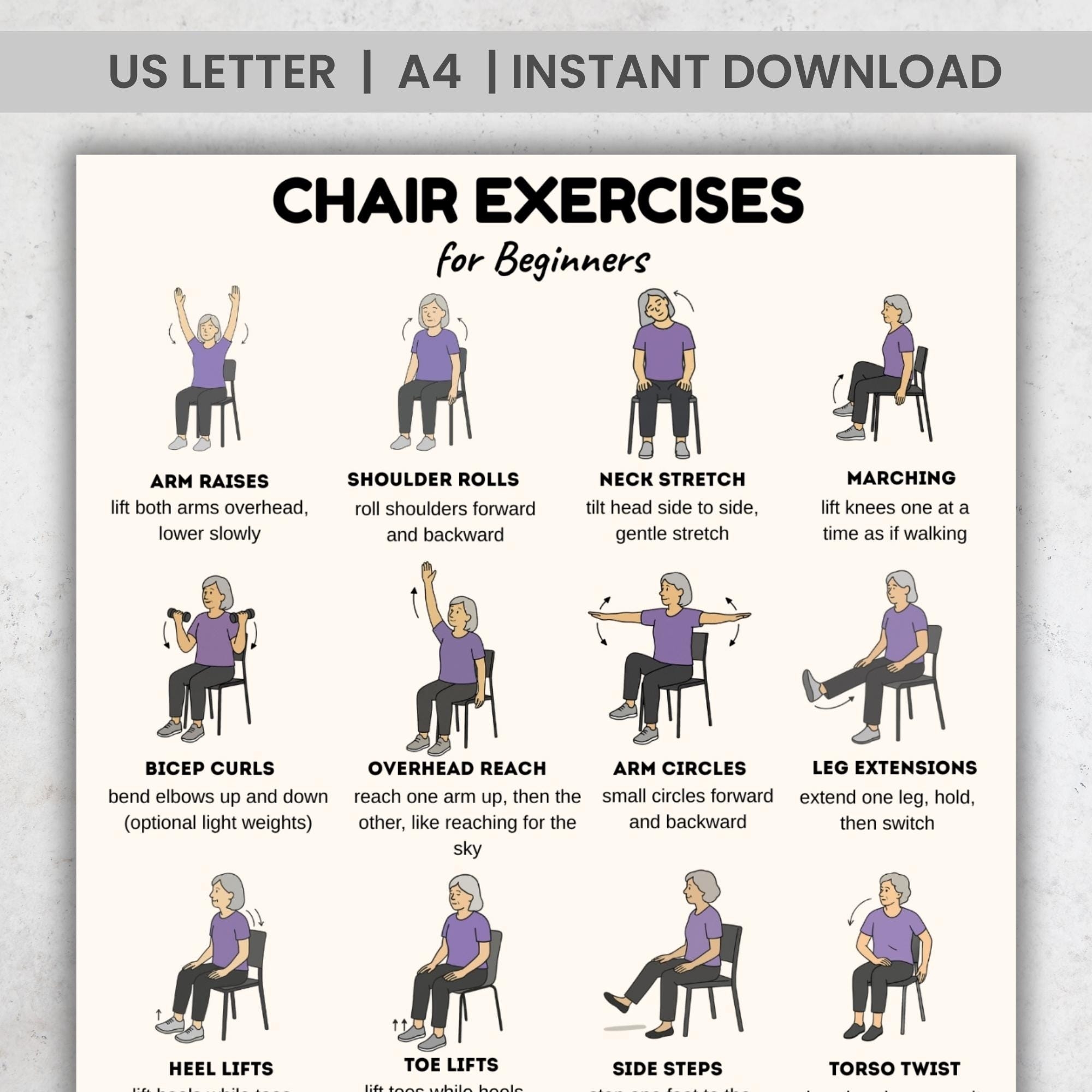 Chair Exercises For Beginners 16 Moves Seated Exercise Plan PDF Printable Chair Workout Chart Easy Chair Exercise Routine Etsy Chair Exercises For Beginners 16 Moves Seated Exercise Plan PDF Printable Chair Workout Chart Easy Chair Exercise Routine Etsy