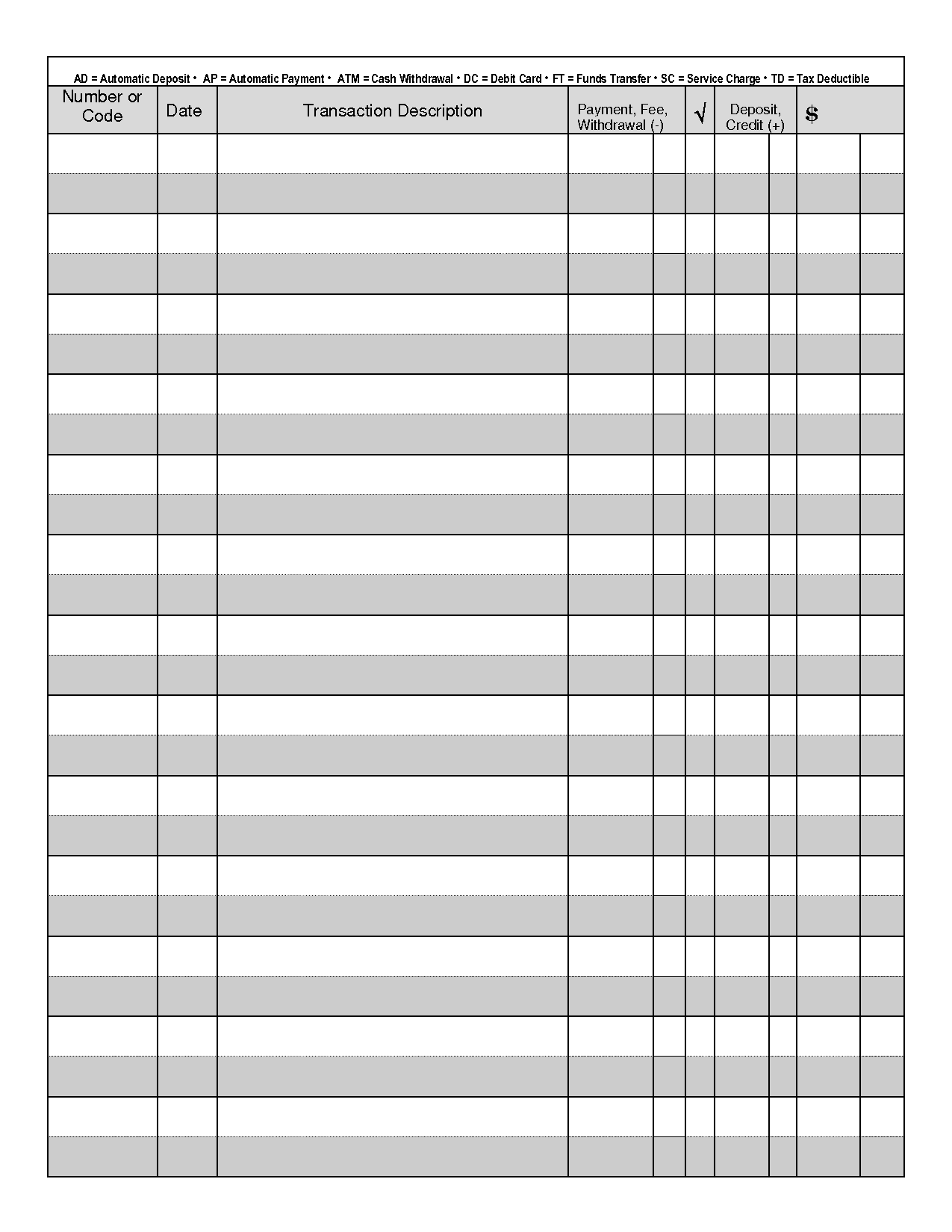 Check Register Free Large Print Printable Printable Sight Words List Checkbook Register