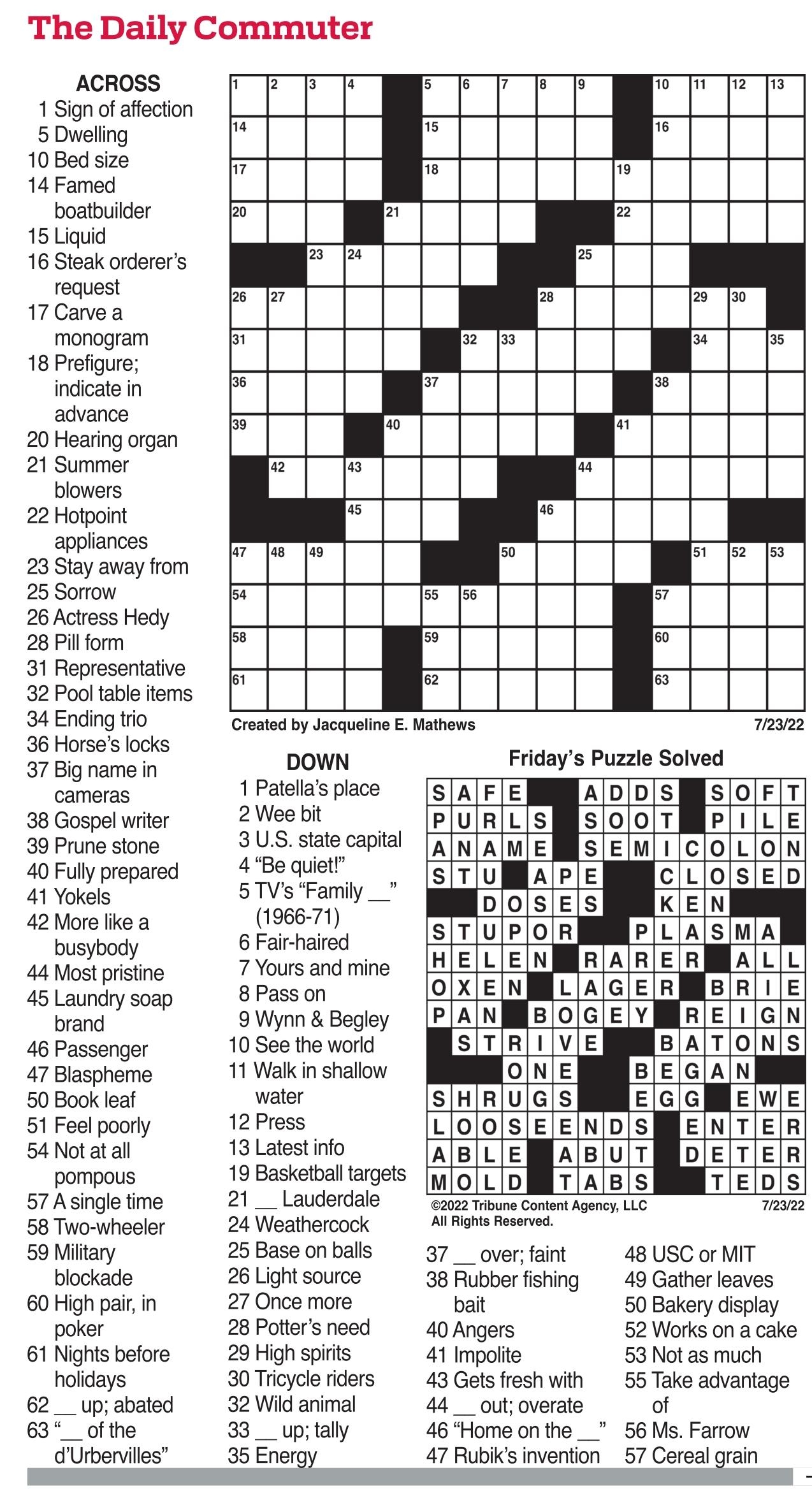 The Daily Commuter Crossword Answers