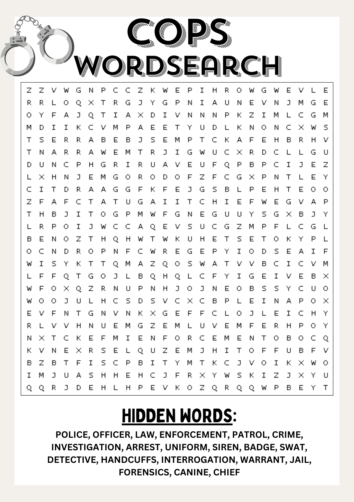 COPS Wordsearch Puzzle Worksheet Printables Activity Made By Teachers COPS Wordsearch Puzzle Worksheet Printables Activity Made By Teachers