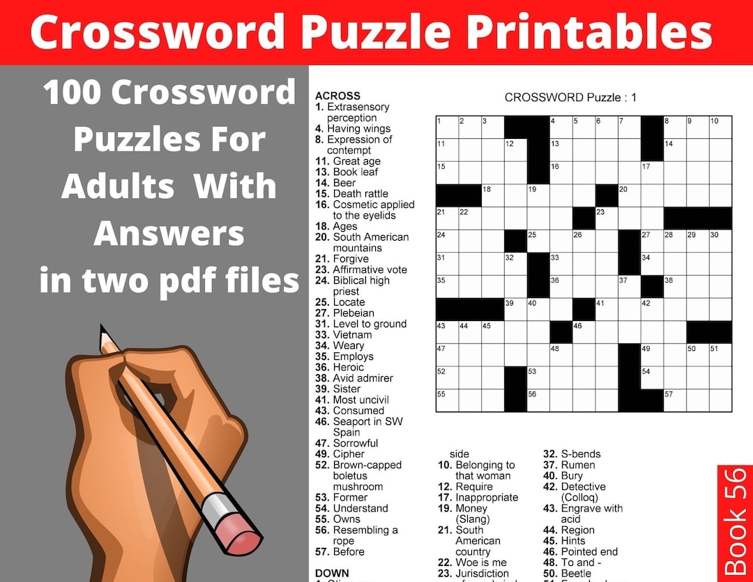 Crossword Puzzle Printables For Adults 100 Crosswords With Solutions Instant Download Large Print Fun Activities Book For Seniors Etsy Hong Kong