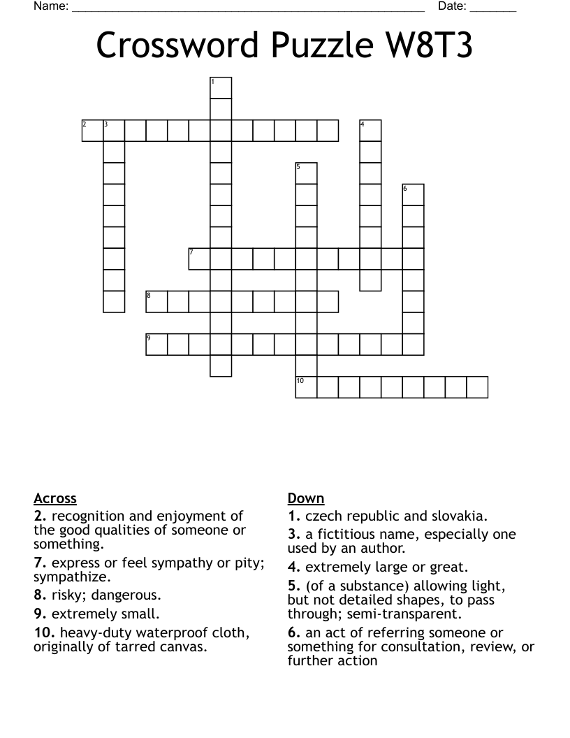 Crossword Puzzle W8T3 WordMint