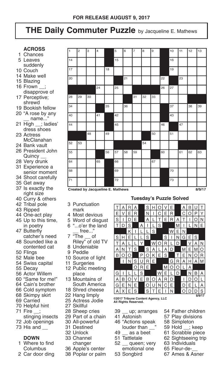 Crosswords August 9 2017 Crosswords Redandblack