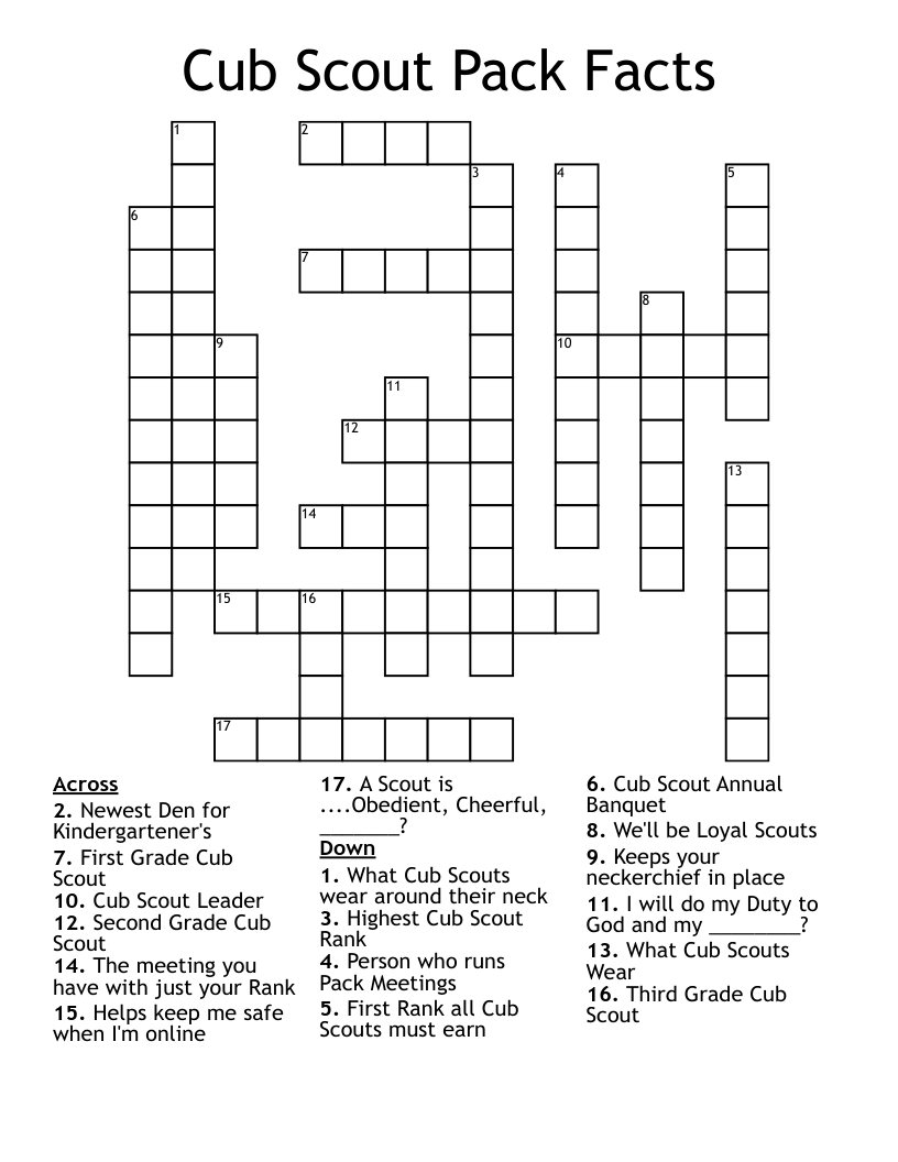 Cub Scout Pack Facts Crossword WordMint